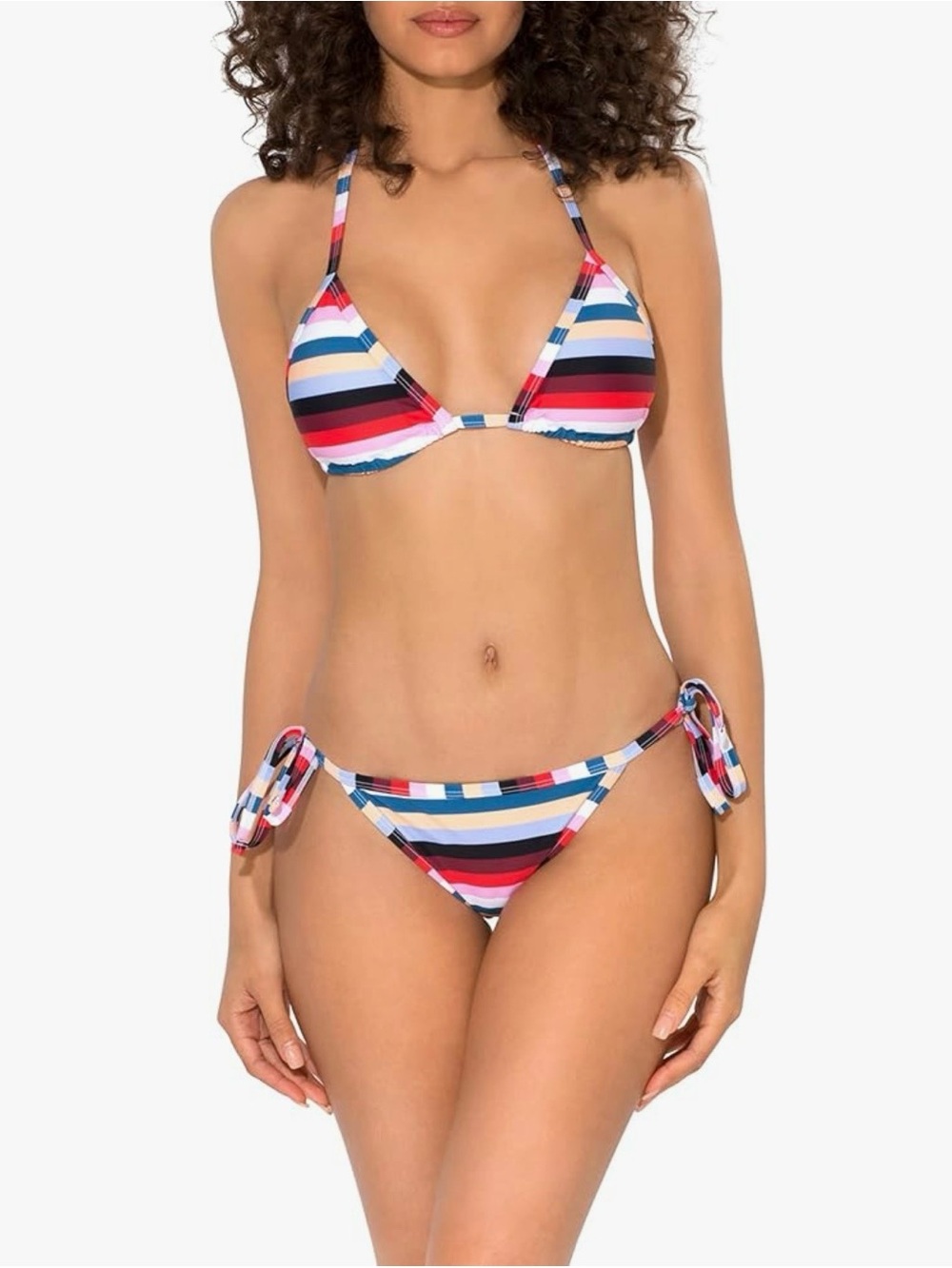 Striped Tie-Side Triangle Bikini - Multicolor